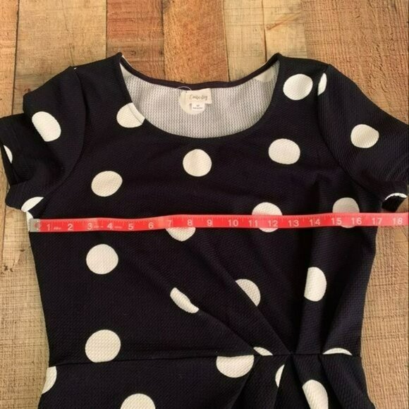 Emberley womens navy blue and white dots short sleeve knee length dress -M - Picture 6 of 8